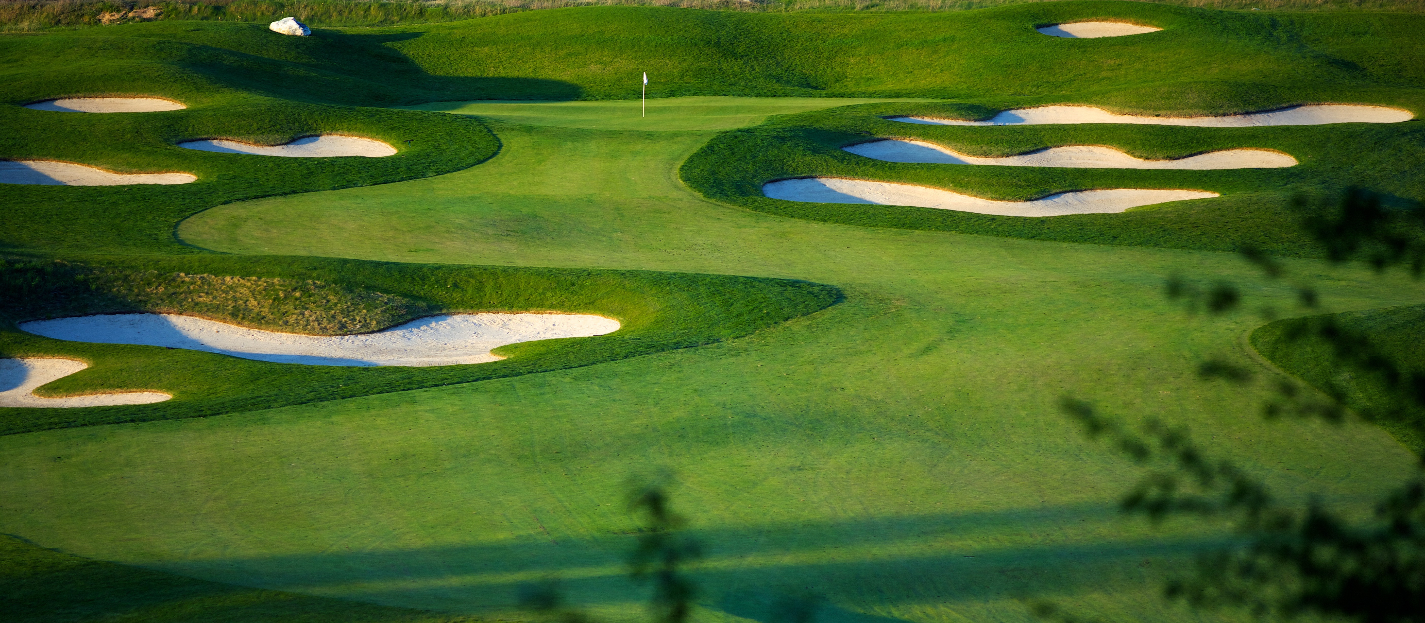 Idyllic Golf Course Hole Scene with beautiful turfgrass