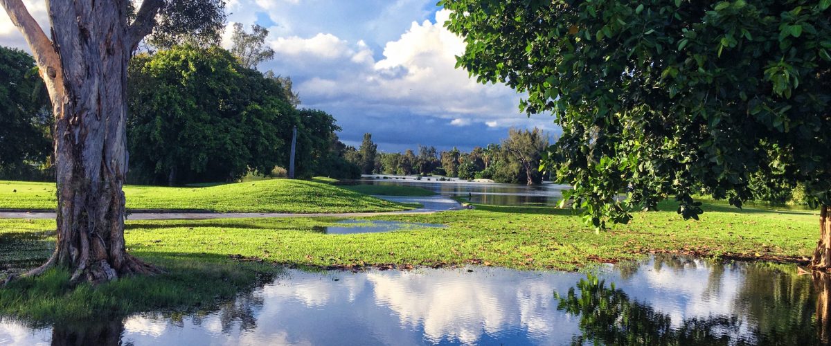 Golf course flooded by heavy rain golf course flood